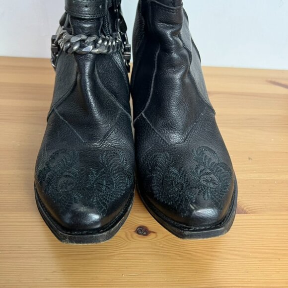 Gianni Barbato Tall Cowboy Boots EU 39.5 US 9 Black Leather Vintage Buckle Chain - Picture 4 of 10